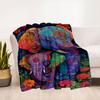 Colorful Elephant Family Art Print - Bohemian Floral DecorBlanket Flannel Throw Blanket for Sofa, Bed, Travel, Camping, Office, Couch, Chair