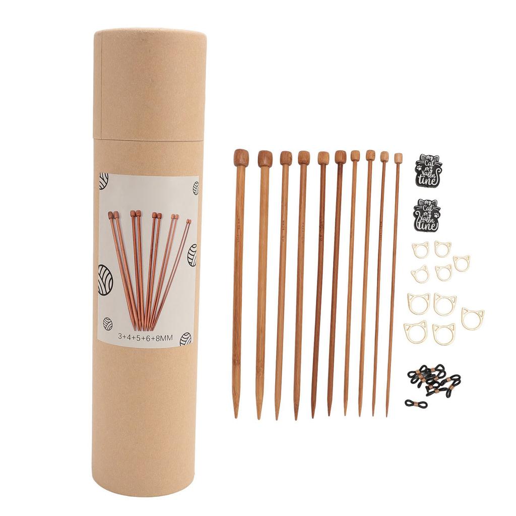 10PCS Bamboo Needles Cat Needle Stoppers and Stitch Markers Non Slip Stitch Rings for Sweater