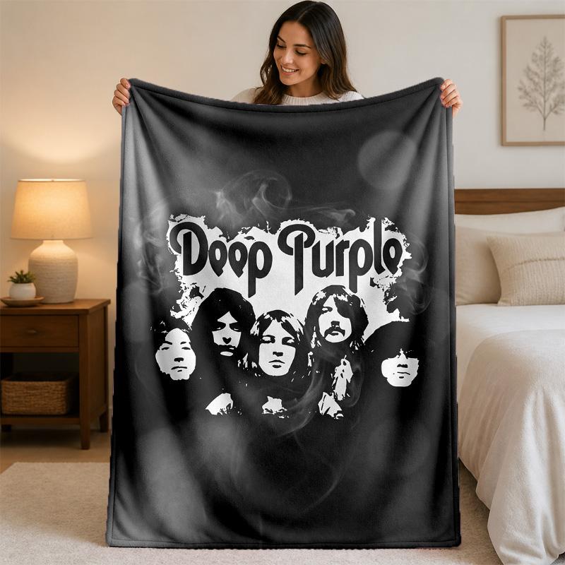 Deep Purple Print Flannel Blanket Cozy Lightweight Plush Throw Blanket For Bed Sofa Household Use
