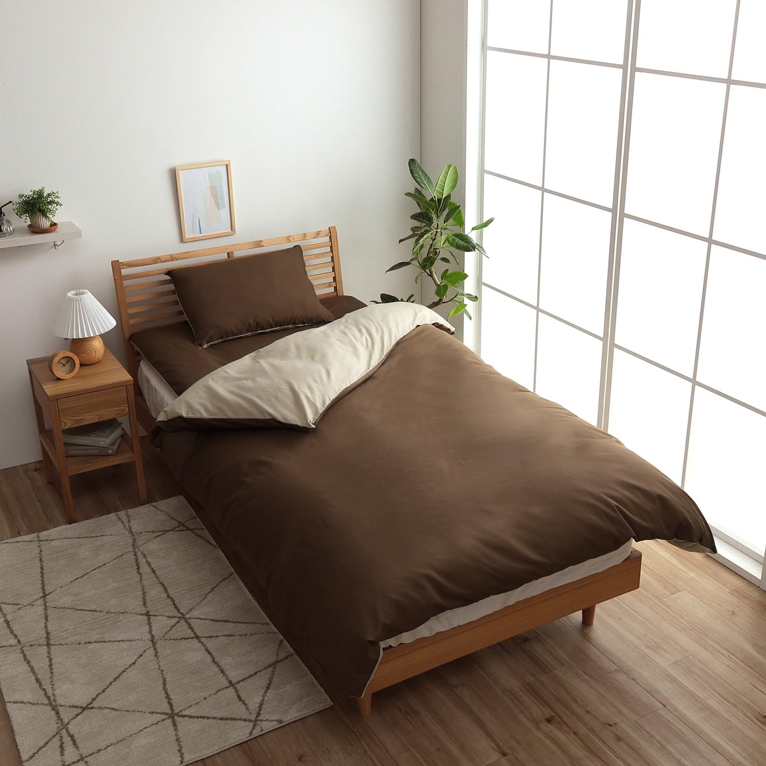 

IKEHIKO Single Long Duvet Cover, Solid Color, Reversible, Riva S Duvet Cover IT, Dark Brown/Dark Beige, Approx. 150 x 210 cm #9803032