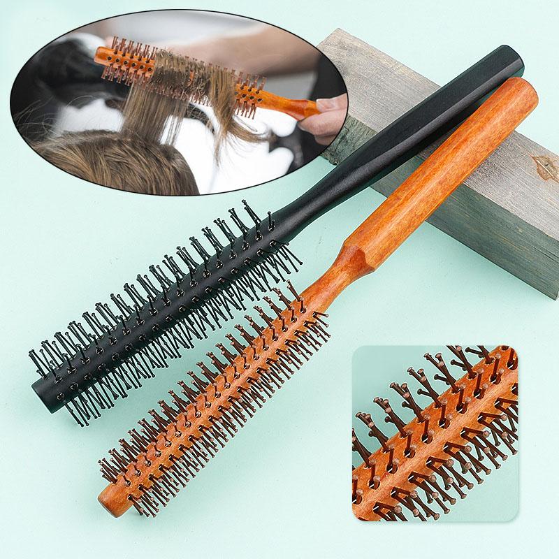 BEPAN 1/2pcs Wooden Roller Hairbrush Voluminous Roots Hair Round Styling Comb with Nylon Bristles for Blow Drying and Styling Curls