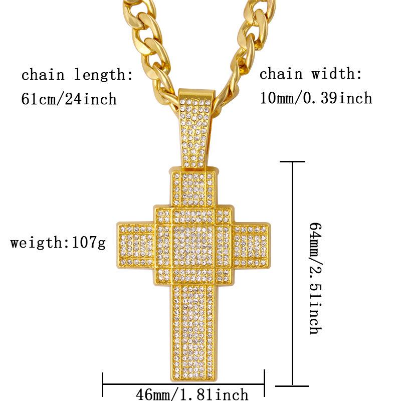 Europäische & Amerikanische Hip Hop Diamant Kreuz Halskette - Retro Legierung Mode Schmuck Anhänger