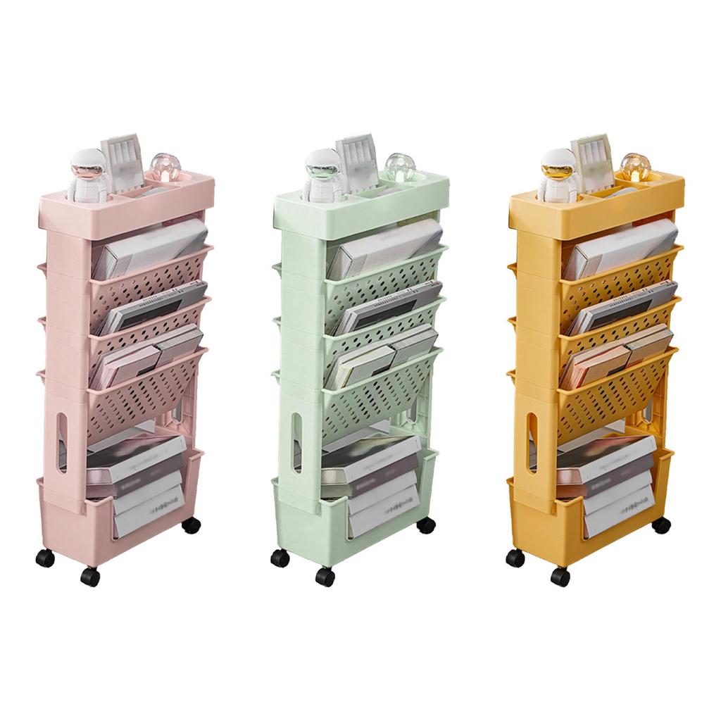 Movable Bookshelf Multipurpose Large Capacity Multilayer 4  Wheels Deskside Bookshelf for O