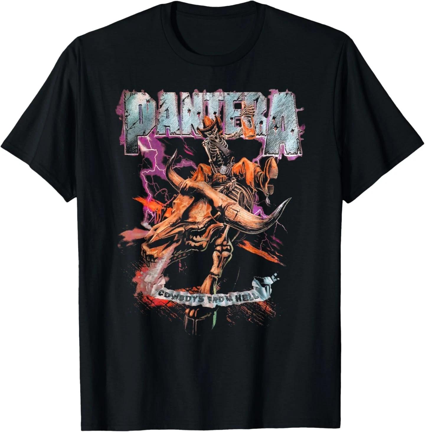 Официальная футболка Pantera Cowboys From Hell с коротким рукавом и скелетом, едущим верхом L
