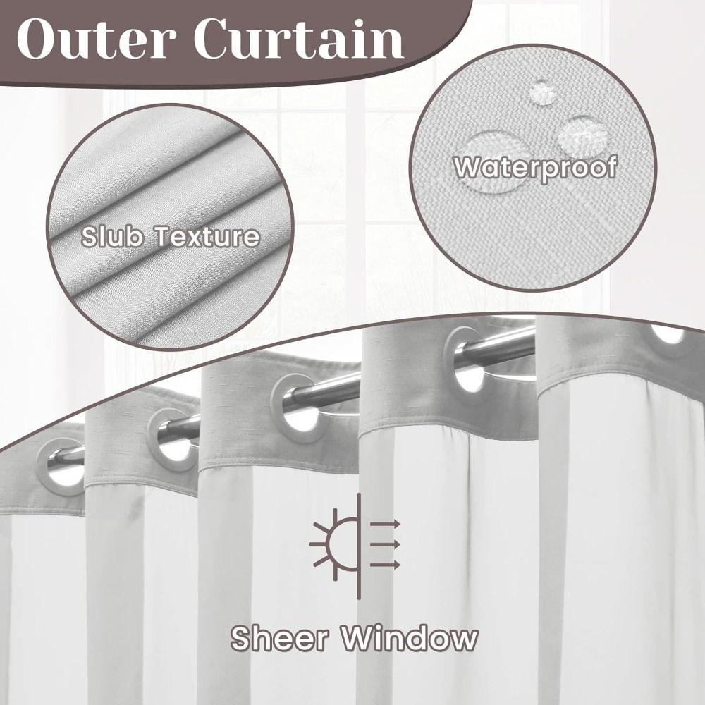 With Snap In Liner Hookless Shower Curtain Removable Shower Cover  Bathroom