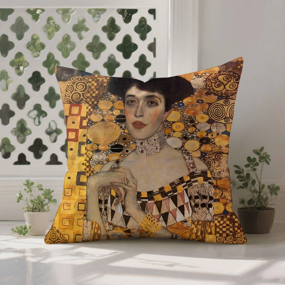Gustav Klimt Oil Painting Pillow Case  Anti-dustmite Pillowcase Invisible Zipper Silky Sofa Cushion Cover