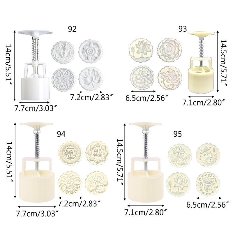 100/125g Mooncake Barrel Mold with 4pcs Stamps Hand Press Moon Cake Pastry Mould DIY Bakeware Mid-autumn Festival