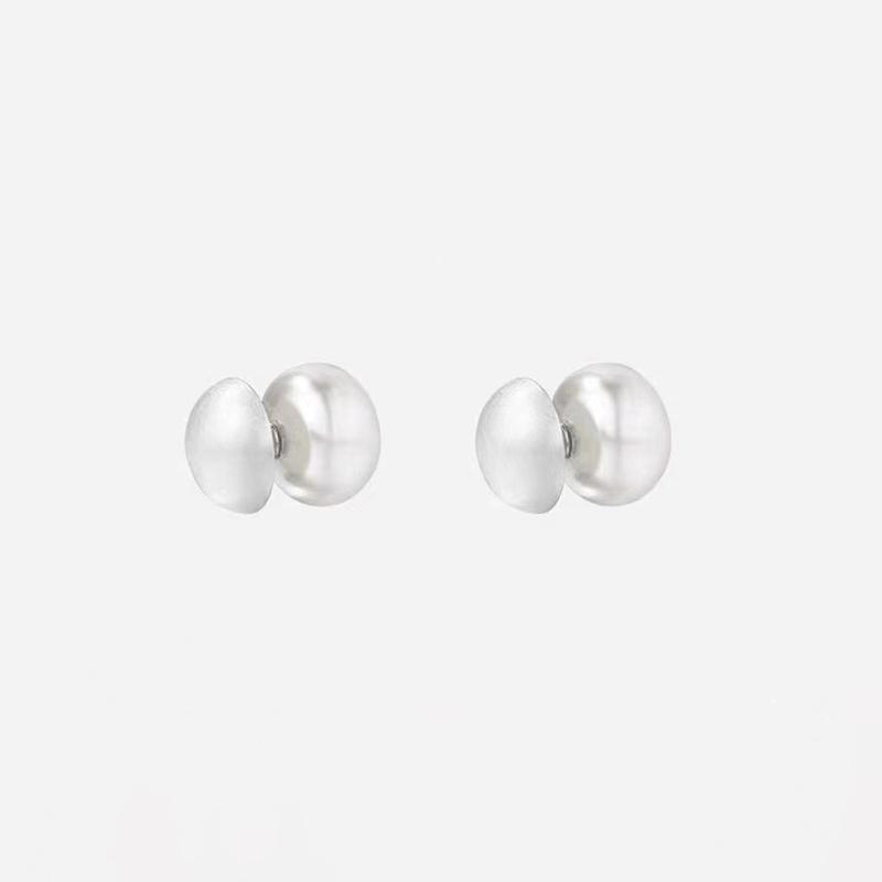 Real 925 Silver Matte Surface Arc Pearl Stud Earrings For Women Classic Fine Jewelry Exquisite Accessories