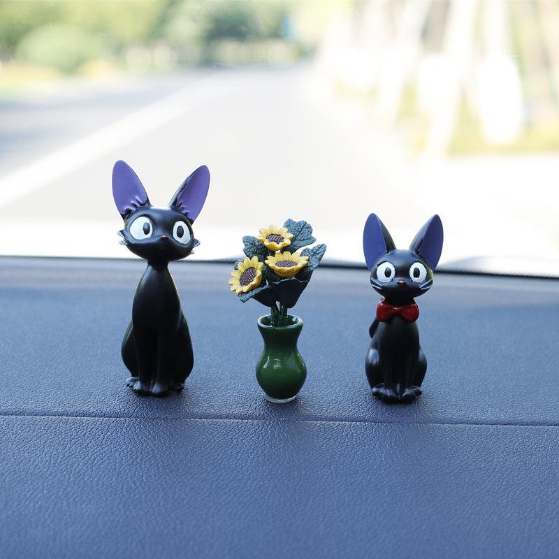 Mini Sunflower Black Cat Figurines Miniatures Home Office Desktop Decoration Car Inner Center Console Ornament Accessories