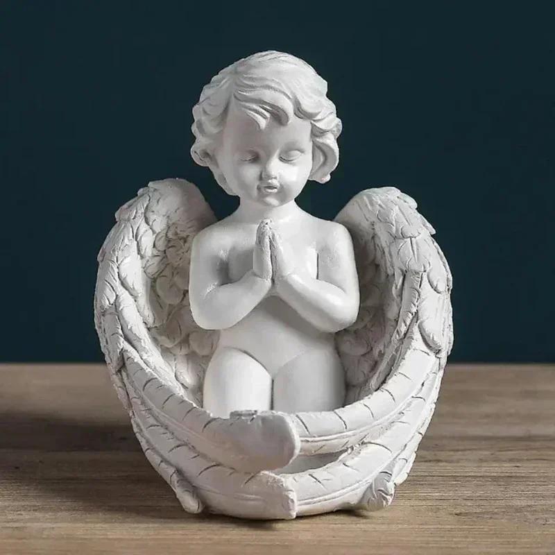 Prayer Candle Holder Praying Sleeping Angel Statues White Wings Vintage Candlestick for Home Wedding Party Decoration