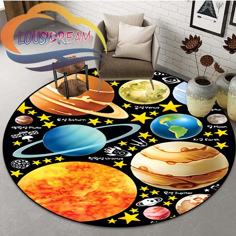 Space Universe  Vector Ufo and Many Planets In Galaxy Round Bedroom Floor Mat Computer Chair Area Decoration Carpets
