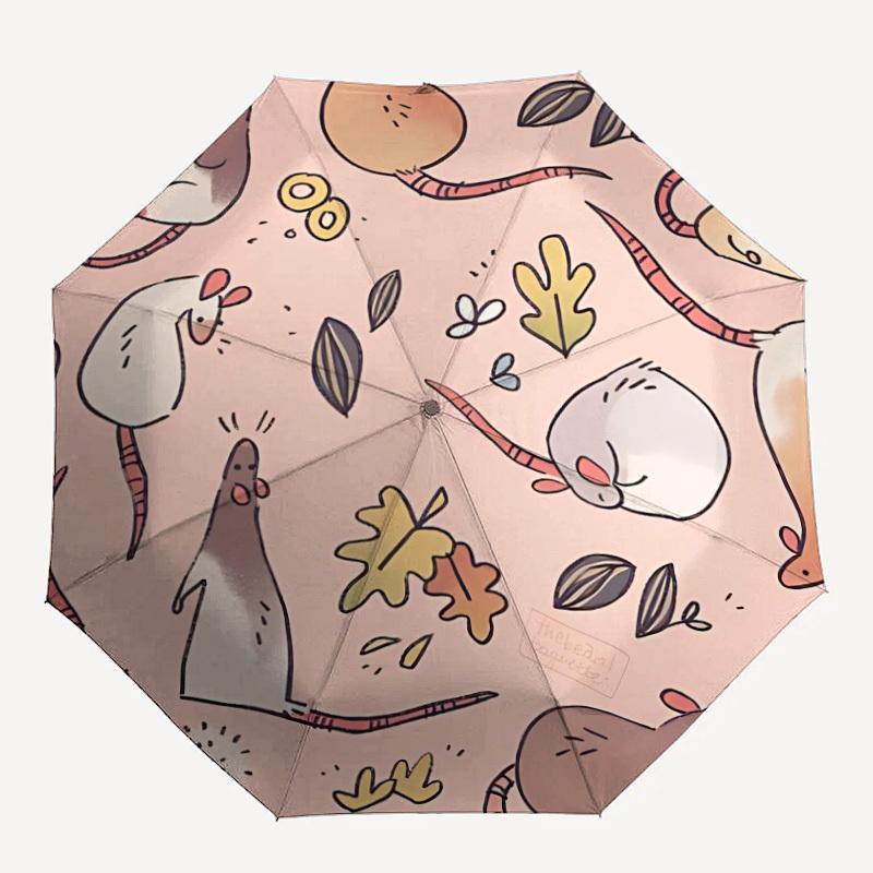 1pc Rat Pattern Automatic Folding Umbrella - Portable Collapsible Design, 8-Rib Iron Frame, Durable Fabric yy251125094
