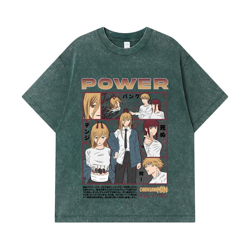 275 GSM Gewaschene T-Shirts 100% Baumwolle Chainsaw Man V1 Power Print Unisex Schweres Baumwoll-T-Shirt