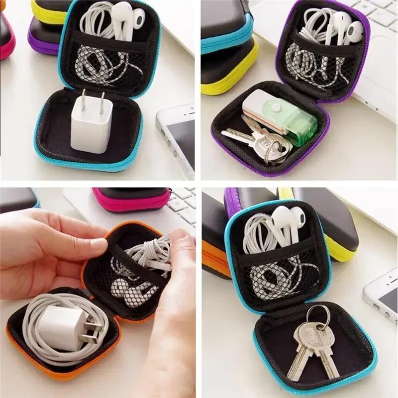 Minimalist Portable Pressure Resistant Headphone Bag Data Cable Storage Bag with Zipper Charger Data Cable Headphone Storage Bag