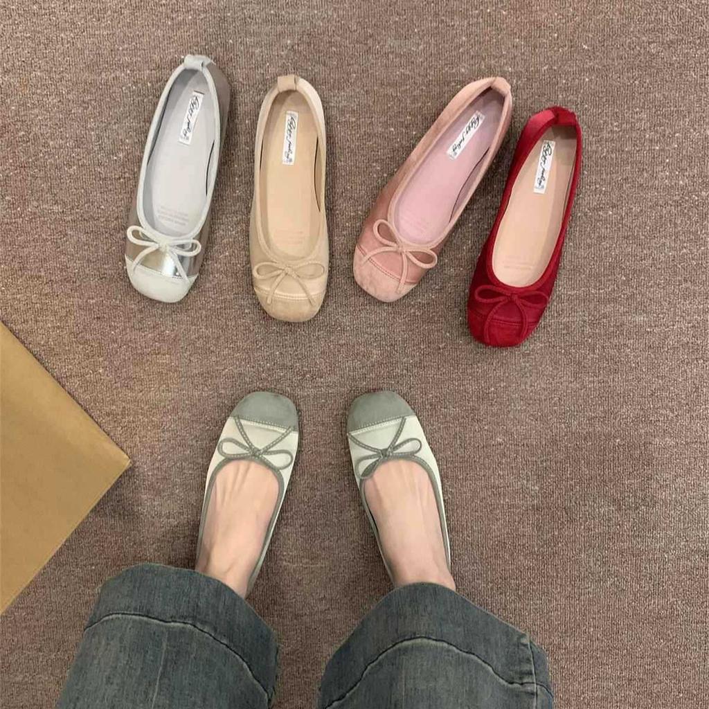 Flat-soled gentle shoes small red single shoes women's shoes 2025 spring and autumn soft-soled silver ballet shoes