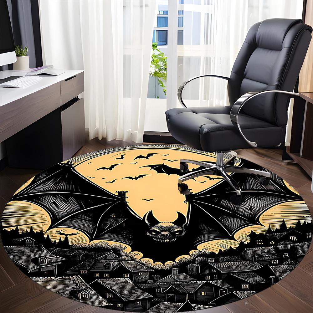 1PC Halloween Bat Office Round Area Rug, Mat Suitable For Office, Under Office Chairs Bedroom Living Room Home Decor, Room Deco