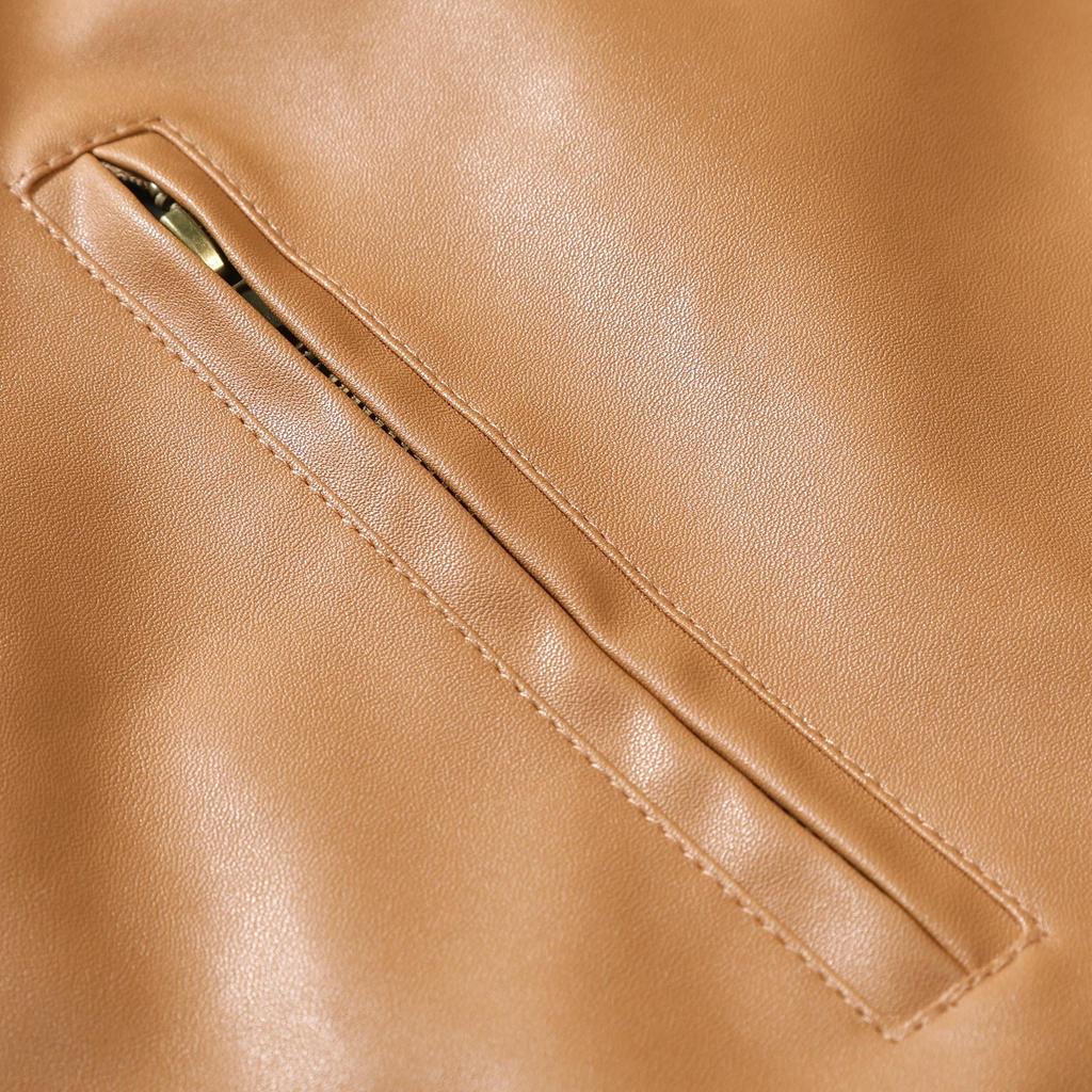 Jesienna męska skórzana kurtka w dużym rozmiarze z podszewką z aksamitu, zapinana na zamek błyskawiczny, ze stójką