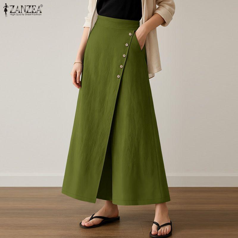 ZANZEA Women Casual Solid Color Loose Wide Leg Cropped Pants