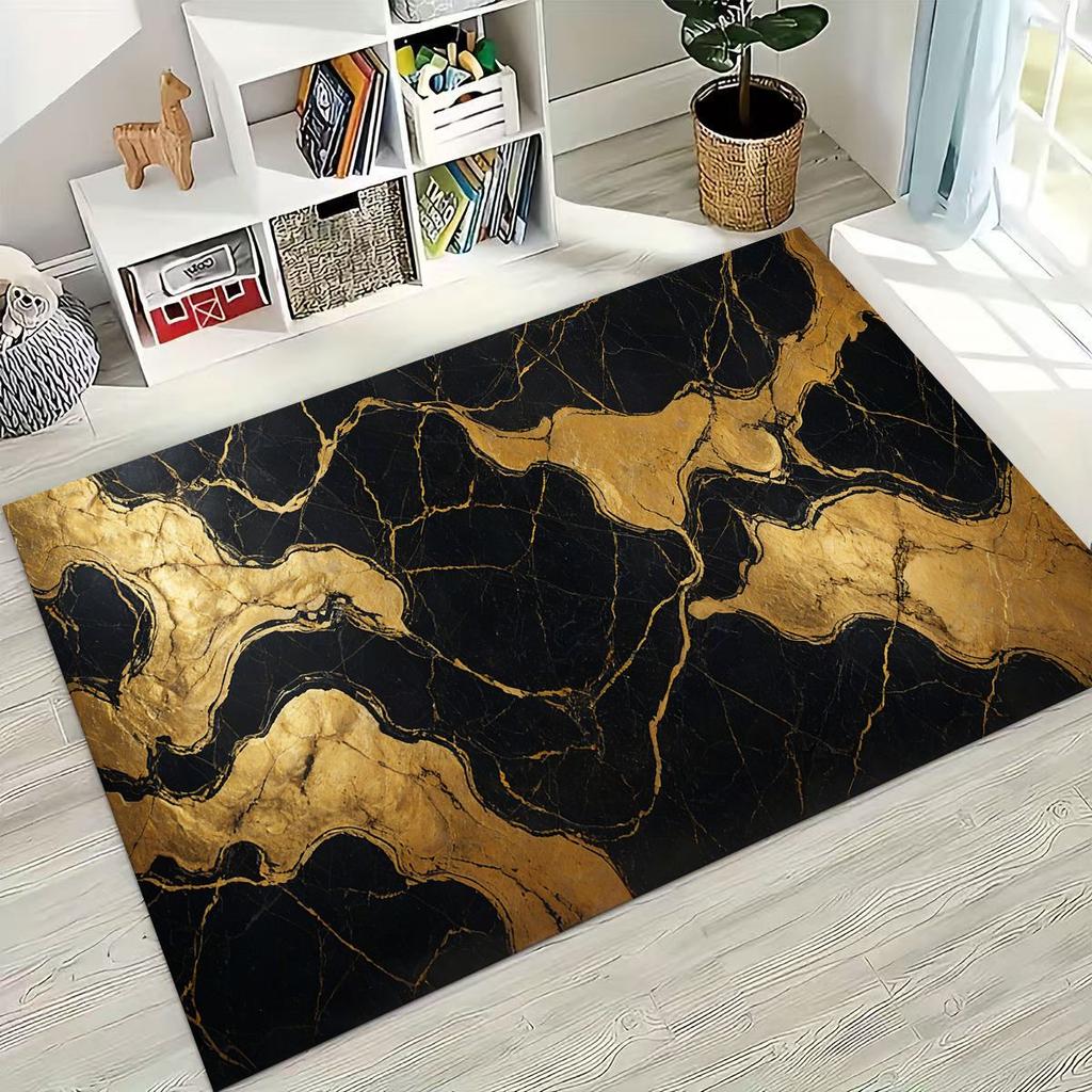 2026 Luxurious Marble Black Green Gold Colorful Stone Texture Rug for Bedroom Living Room Sofa Home Doormat Decor,Non-slip Mat