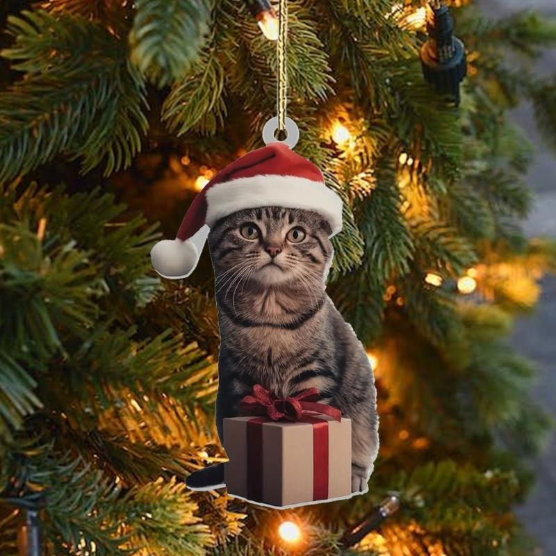 Multipurpose Stylish Pug Christmas Keychain Cartoon Cats Sturdy Acrylic Charm Pendant for Bags Hnaging Decoration