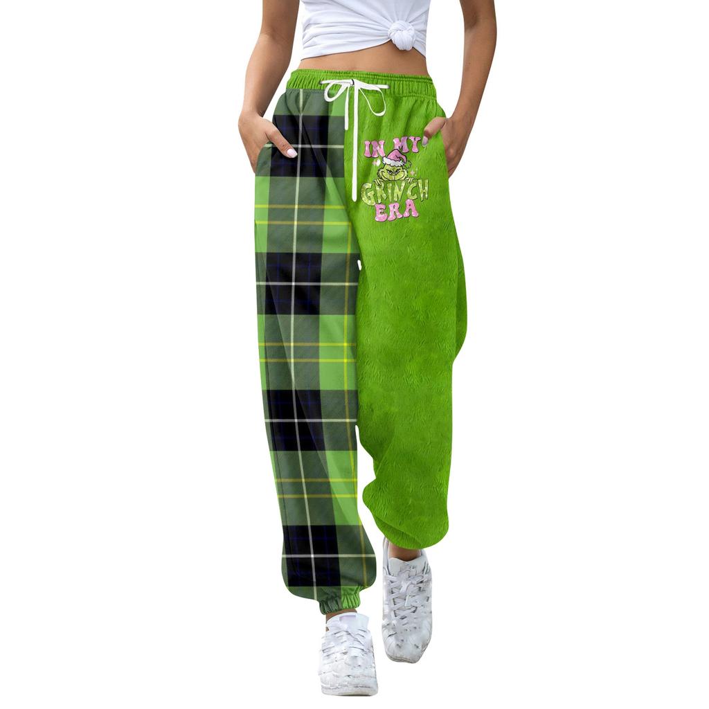 Women's Casual Fashion Christmas Print Sweatpants With Drawstring Waistband And Cuffed Legs