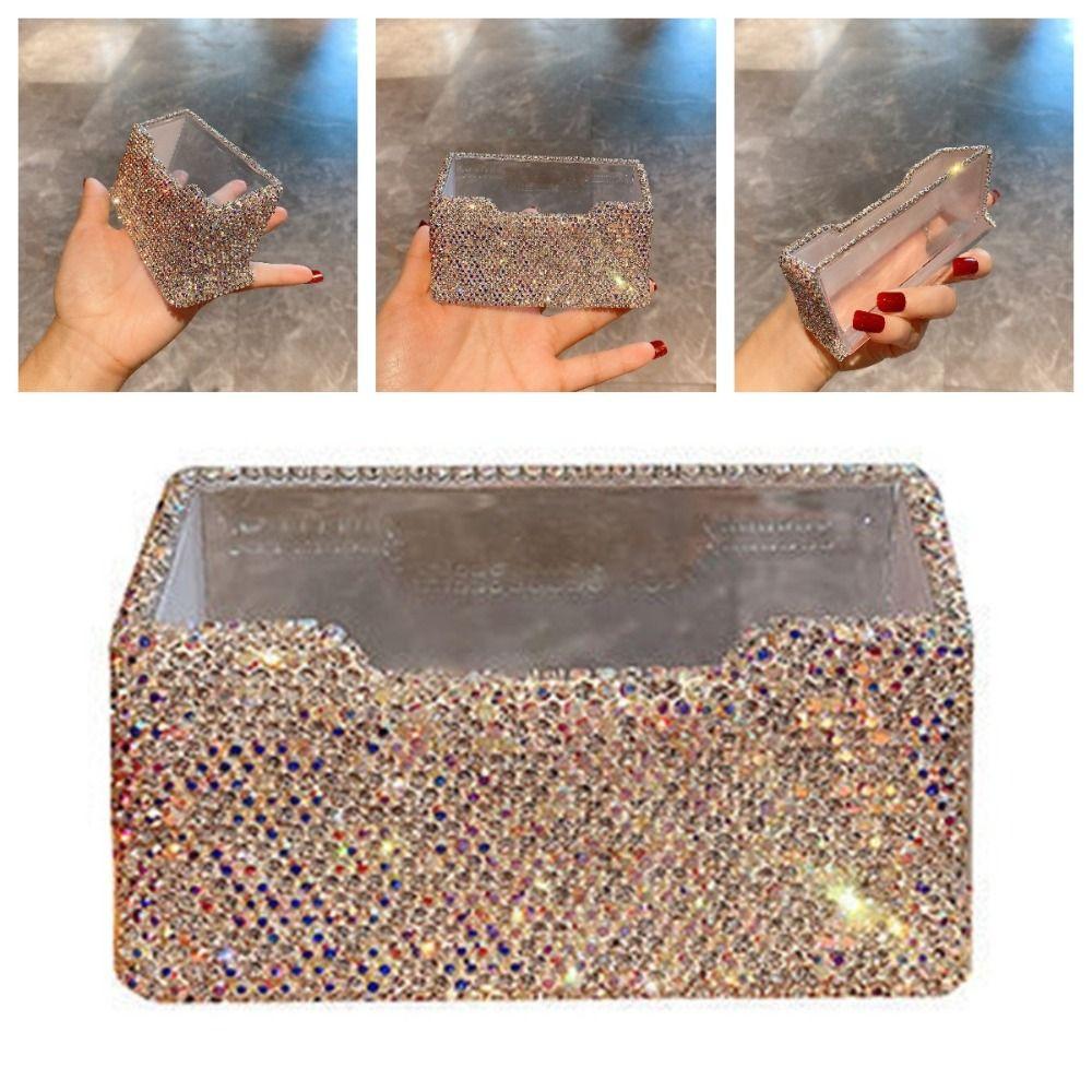 Acrylic Business Card Holder Rhinestone-inlaid Table Top Organizer  Office Decoration