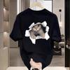 Unisex American Style Loose Fit Cat Print Summer T-Shirts