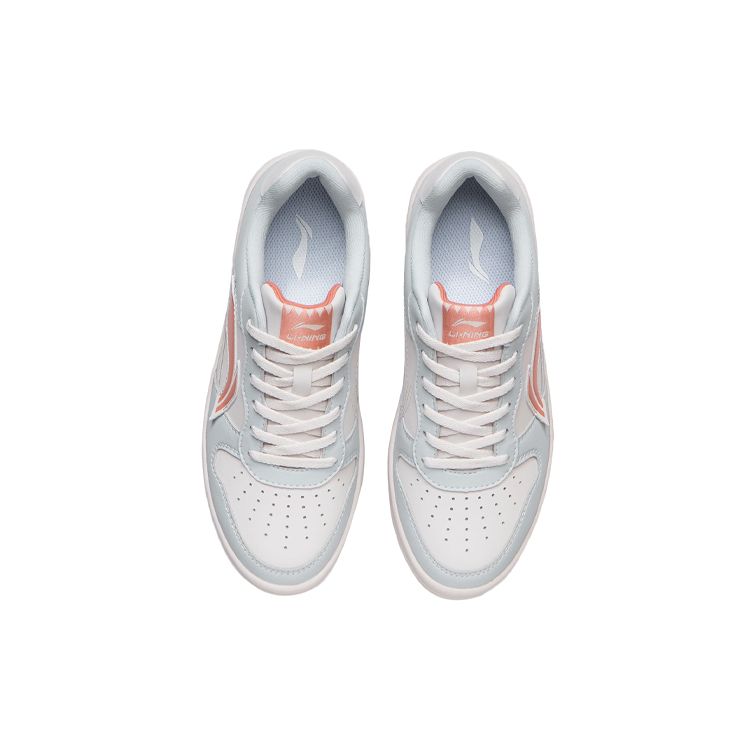 Li Ning Sports Lifestyle Series Leather Durable Breathable Low-Top Skate Shoes Women Sneaker White Blue Orange AGCQ578-6