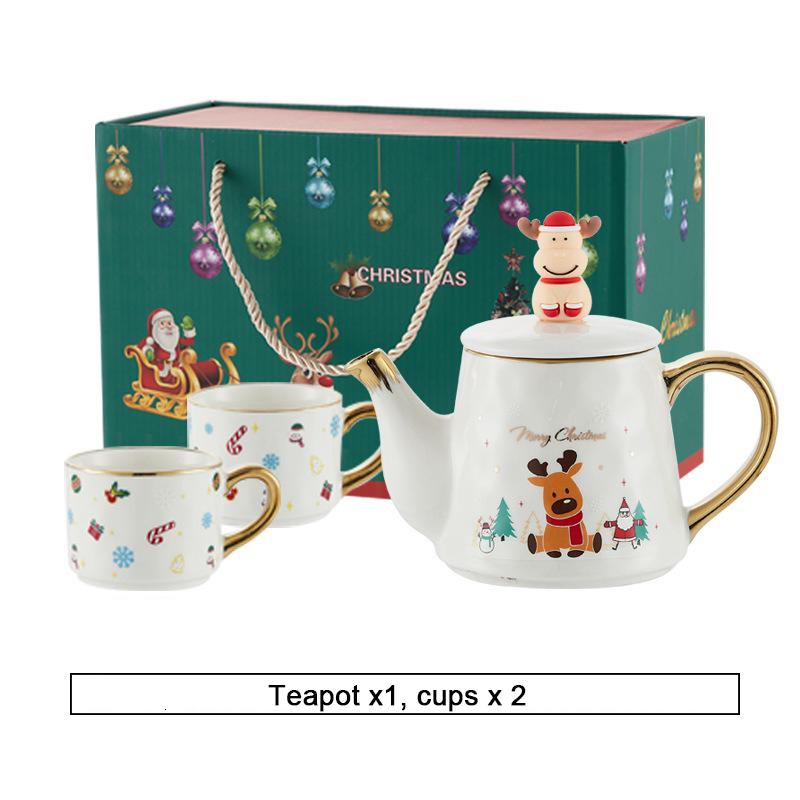 Kerst Keramiek Theeserviezen Koffiekop & Schotel Kerstman Eland Sneeuwpop Theepot en Kop Set Drinkwaren Kerstcadeau 1 Pot 2 Kopjes