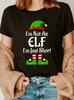 Cotton 100% Women I'm Not An Elf I'm Just Short Funny Christmas Graphic T-Shirt Xmas Elf Casual Short Sleeve Tee