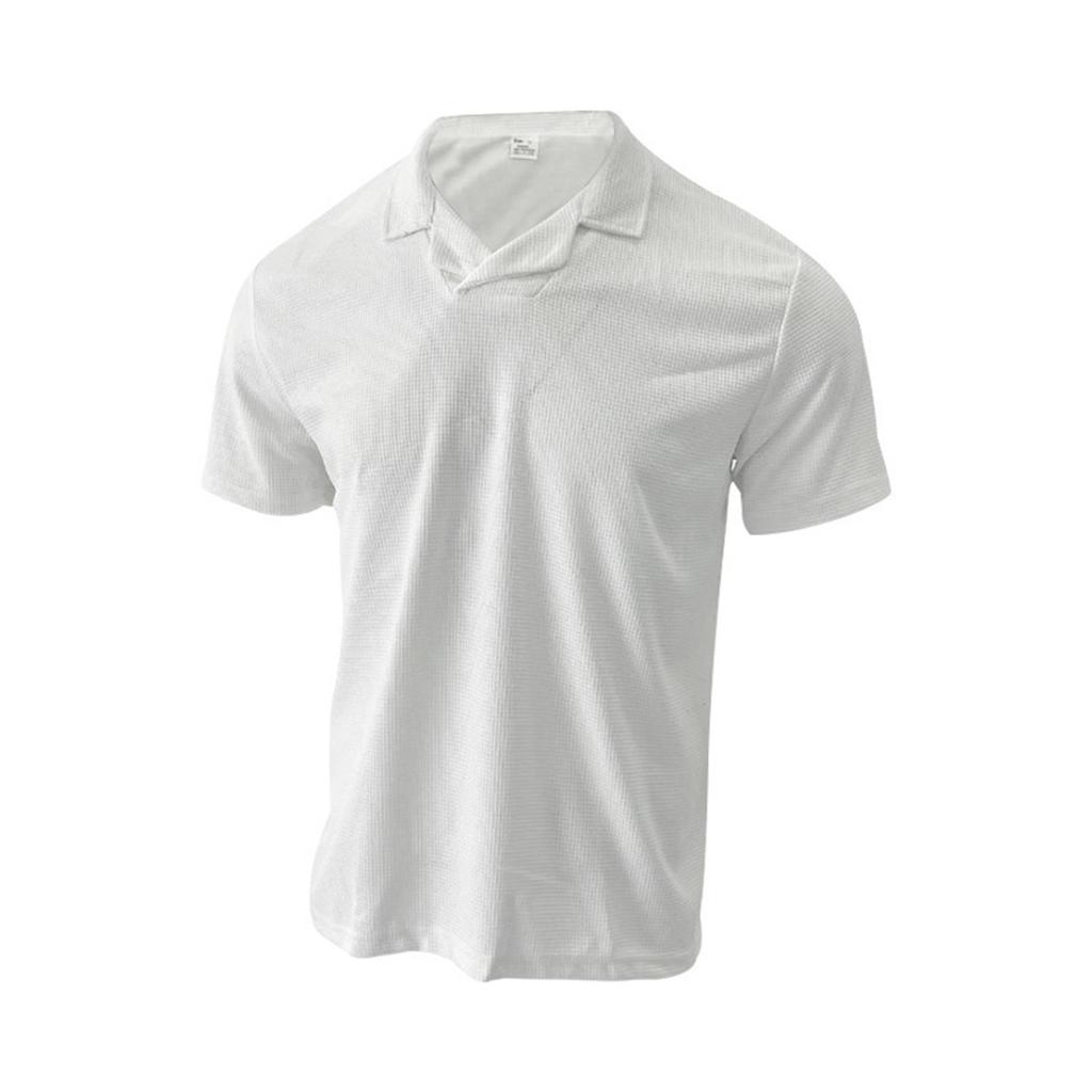 Men's Casual T-Shirt Short Sleeve Men's Solid Color Heavy Unbuttoned Cuban Collar Shirt