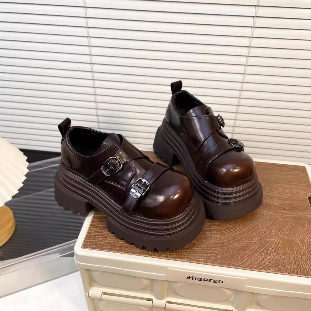 2025 spring sweet and cool platform loafers women's new versatile retro British college style small leather shoes increase height