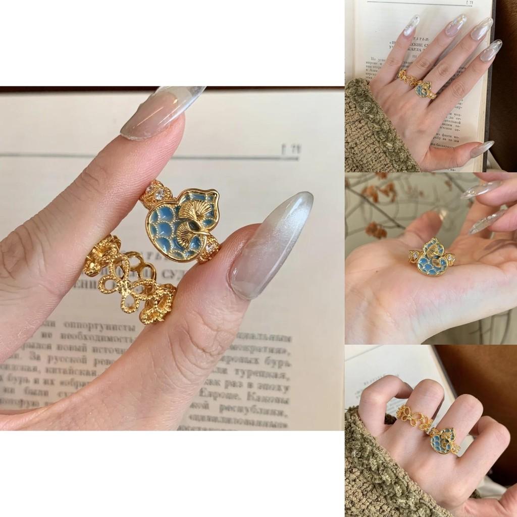 Elegant Antique Enamel Butterfly Gourd Ring For Women With Dazzling Gemstone Accents