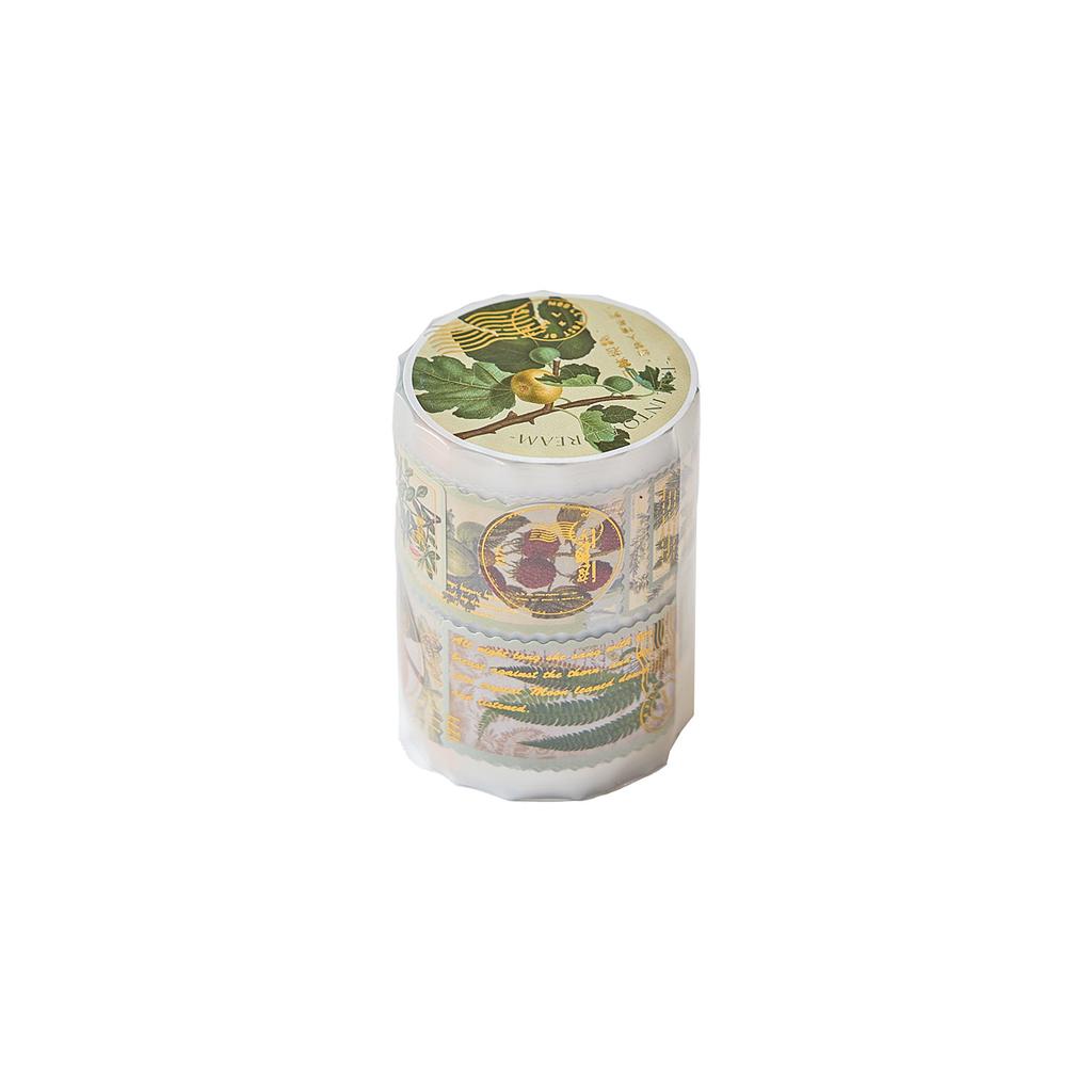 5.5*200cm Vintage Postal Stamps Tape, Gold Embossed Scrapbooking Supplies, Decorative Phone Background Sticker