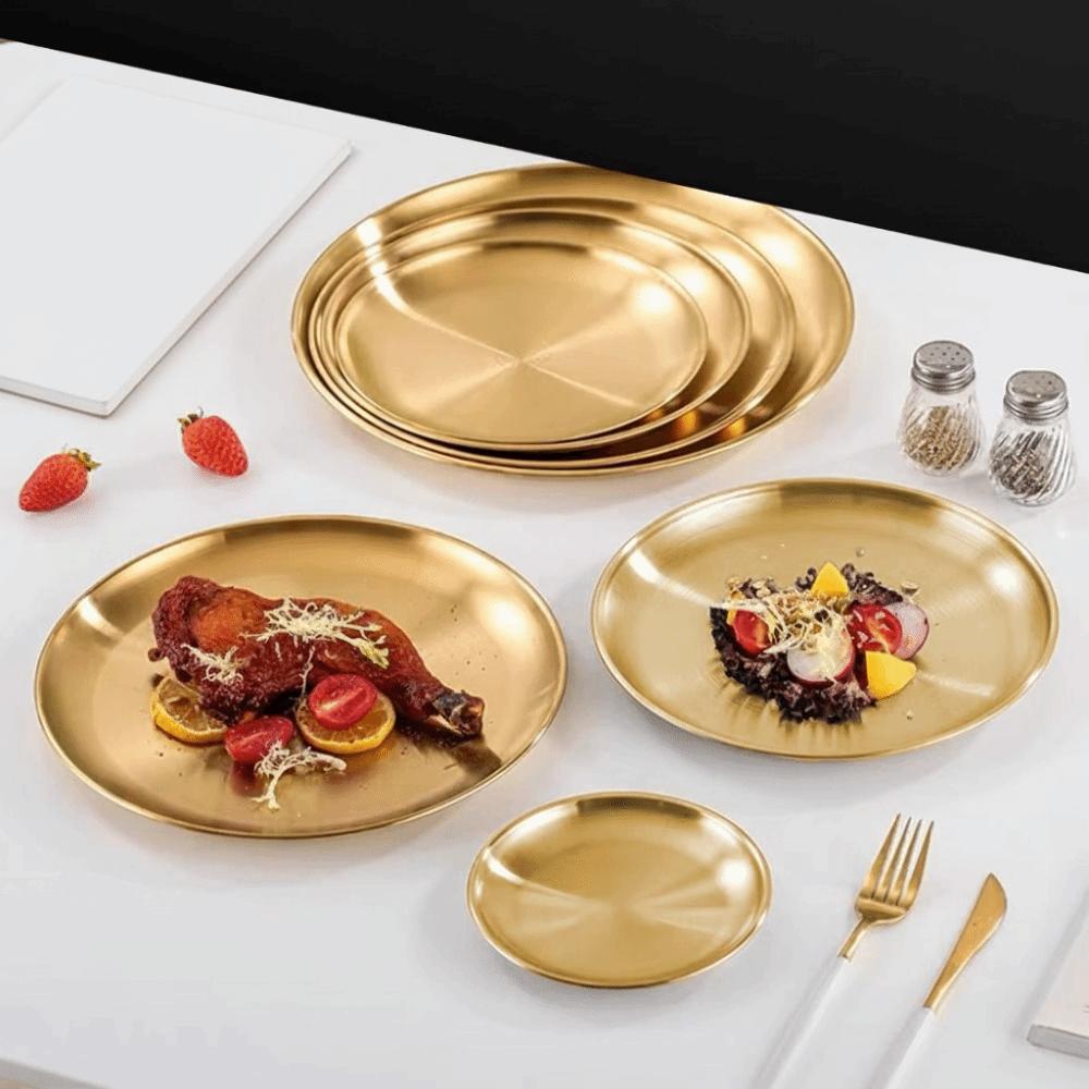 Korean Food Plate Gold Silver Dining Plate Eco-Friendly Metal Tray  Dinner