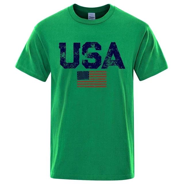 Vintage Usa Flag Street Print Male T Shirts Hip Hop Street Tshirt Summer Casual Cotton Tops Large Size Breathable Tee Clothes