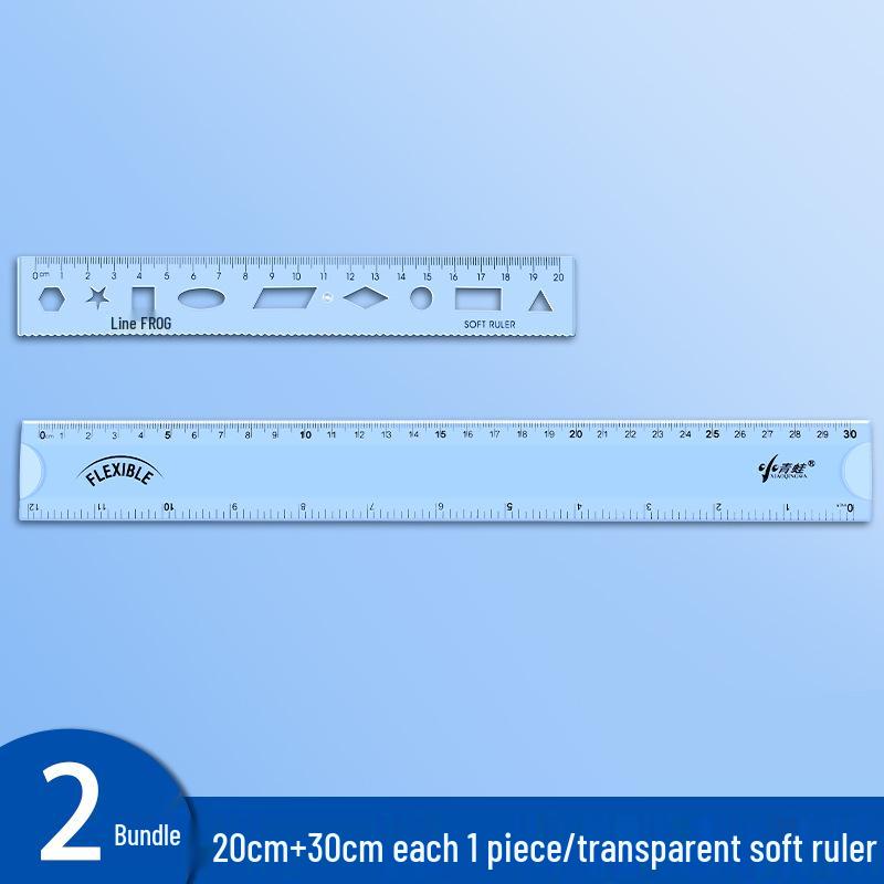 Riglă Moale Multifuncțională – Ondulată și Dreaptă, 15cm/20cm, Plastic Transparent pentru Elevii din Clasa I
