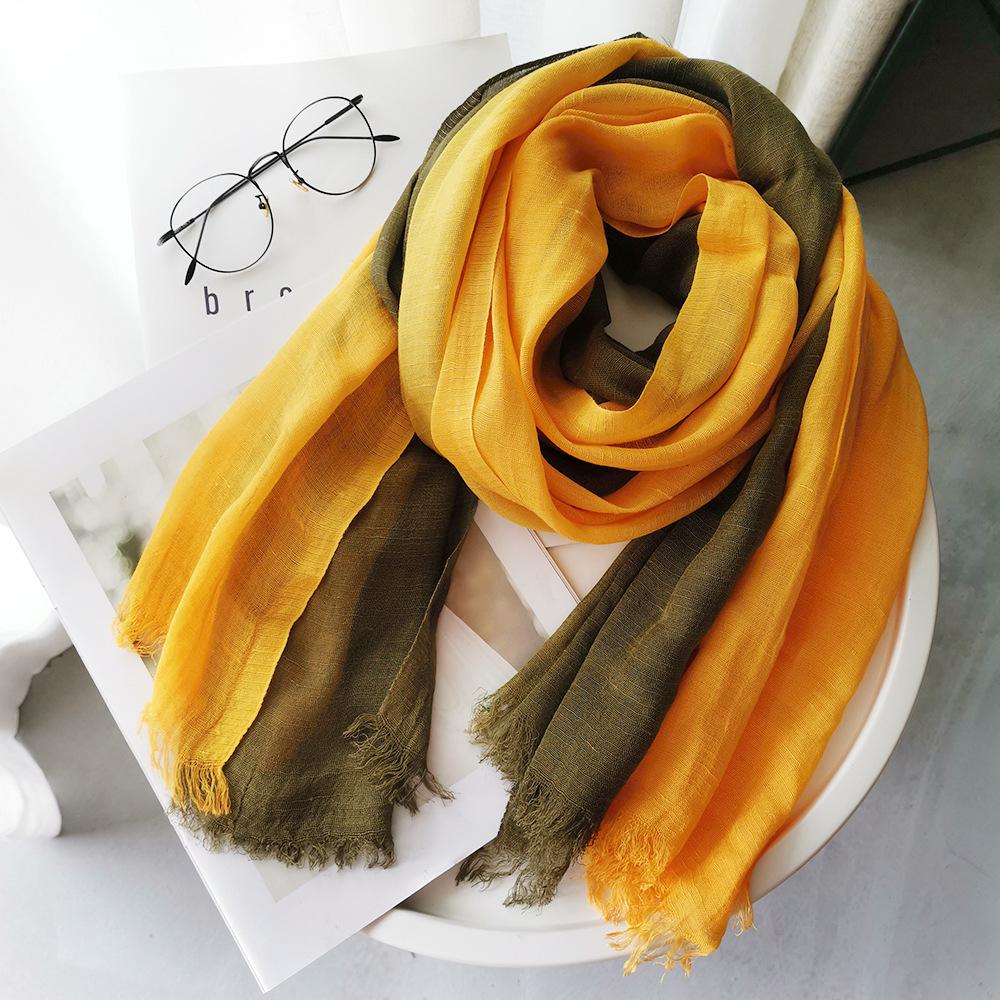 Cotton And Linen Silk Scarf Women'S Autumn And Winter Gradual Change Color Matching Japanese And Korean Ladies Mori Women Bamboo Yarn Shawl