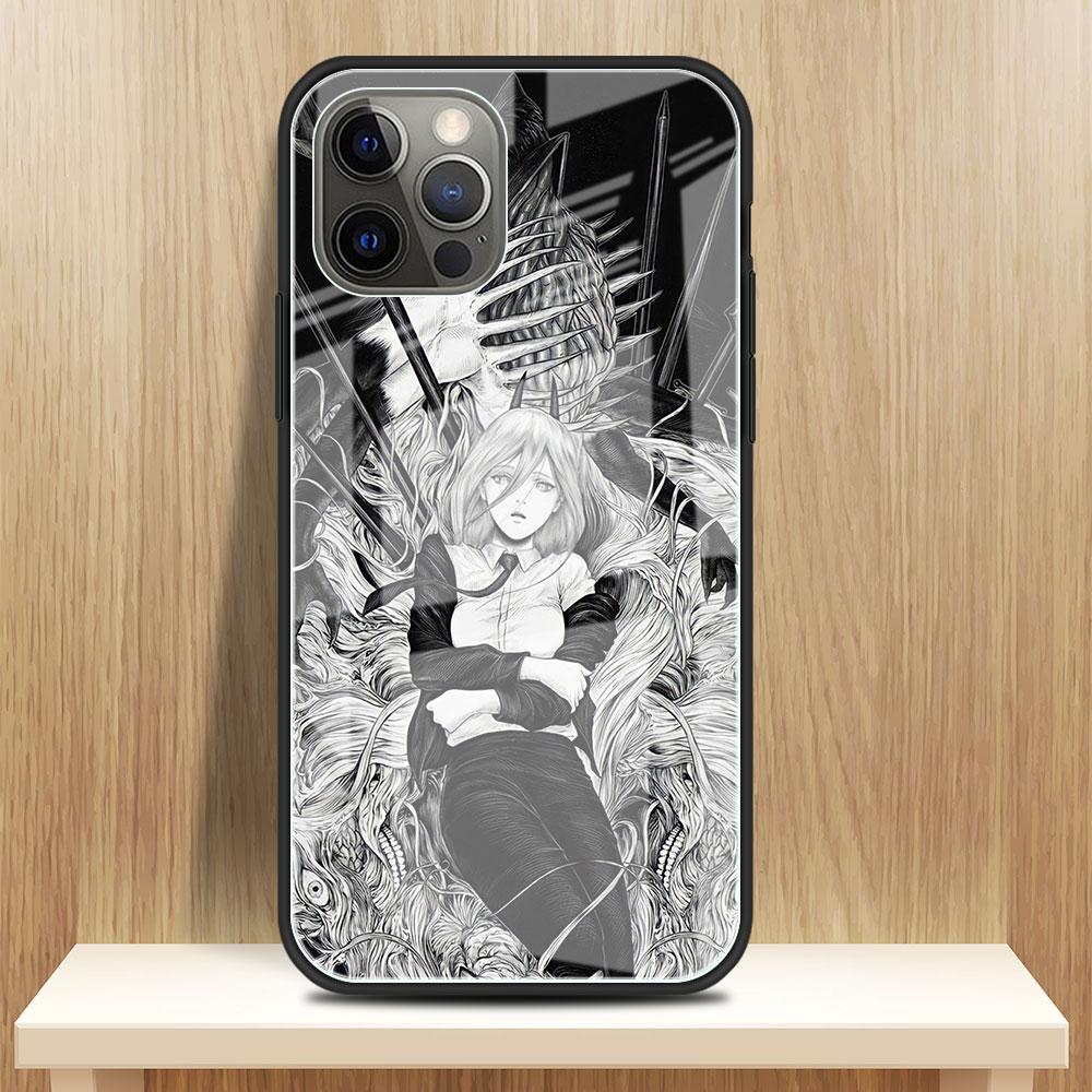 Chainsaw Man Cool Glass Case For Apple iPhone 14 13 Pro 11 12 7 8 Plus SE 2022 XR X XS Max 6 6S Tempered Phone Cover