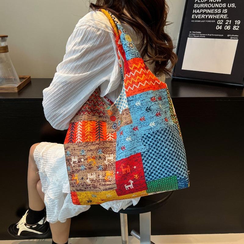 New ethnic style retro patchwork bag bohemian style shoulder bag large capacity tote bag underarm bag