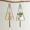 Wall Hanging Corner Shelf Bohemia Handmade Cotton Rope 1/2 Tier Triangle Storage Shelf Farmhouse Rustic Wood Potted Plants Planter Craft Display Rack