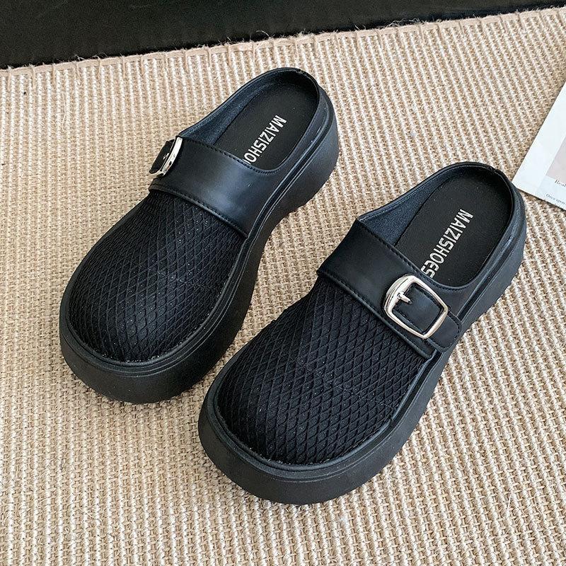 

Баотоу драг женская летняя одежда 2025 новые весенние туфли с отверстиями туфли на небольшой платформе с увеличенной высотой полушлепанцы 40 чёрный