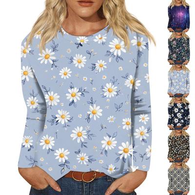 Women's Fashion Casual Long Sleeve  Print Round Neck Top
