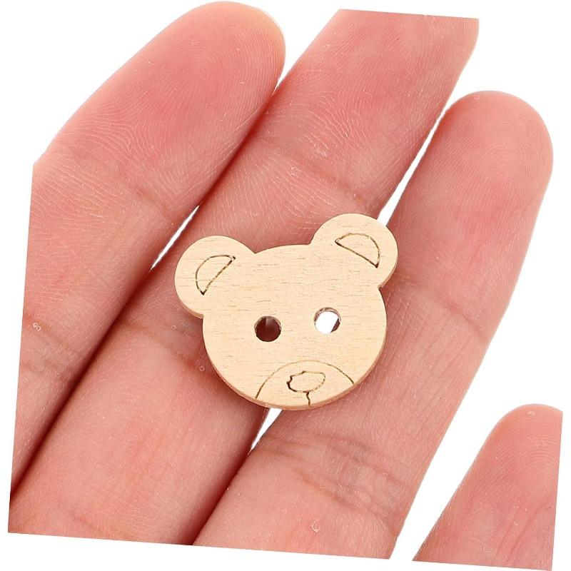100pcs Wooden Bear Buttons Animal Shaped Unfinished Wood Decorative Buttons Sewing Supplies for DIY Sewing Crafting Scrapbooking