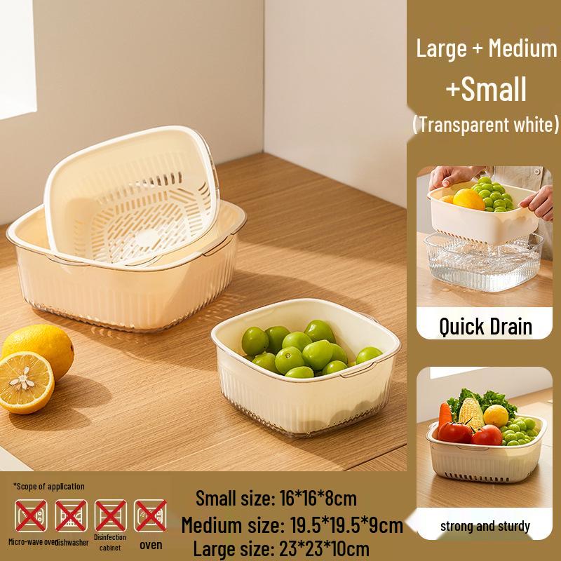 Doppelschichtiger Gemüse- und Obstwaschkorb: Kunststoff Küchenablaufbecken & Spülen Sieb.