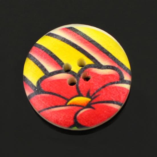 25Pcs 30mm 4 Holes Multicolor Wooden Buttons for Scrapbooking Sewing DIY Beads