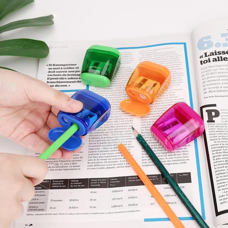 4pcs Student Geometric Double Hole Pencil Sharpener - Transparent Plastic, Precise Sharpening for Sketch/Artwork | Durable Porta