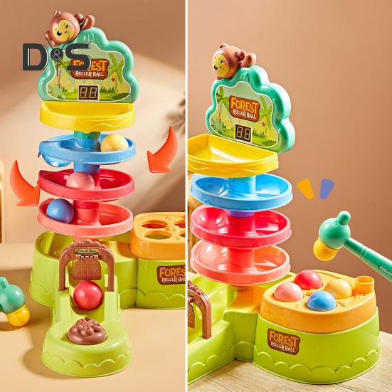 Kids Ball Shoot Track Toy with Scoreboard Balls Hammer Ball Electric Press Launcher with Rolling Ball Slide Educational Toddlers Boys Girls Ball