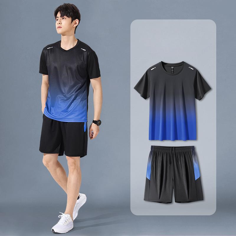 

Летняя спортивная одежда, мужской комплект для бадминтона с градиентным принтом, футболка для бега на открытом воздухе и шорты, удобная и дышащая одежда 4XL синий