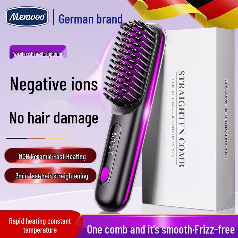 MEN WOO Cordless Negative Ion Hair Straightening Brush